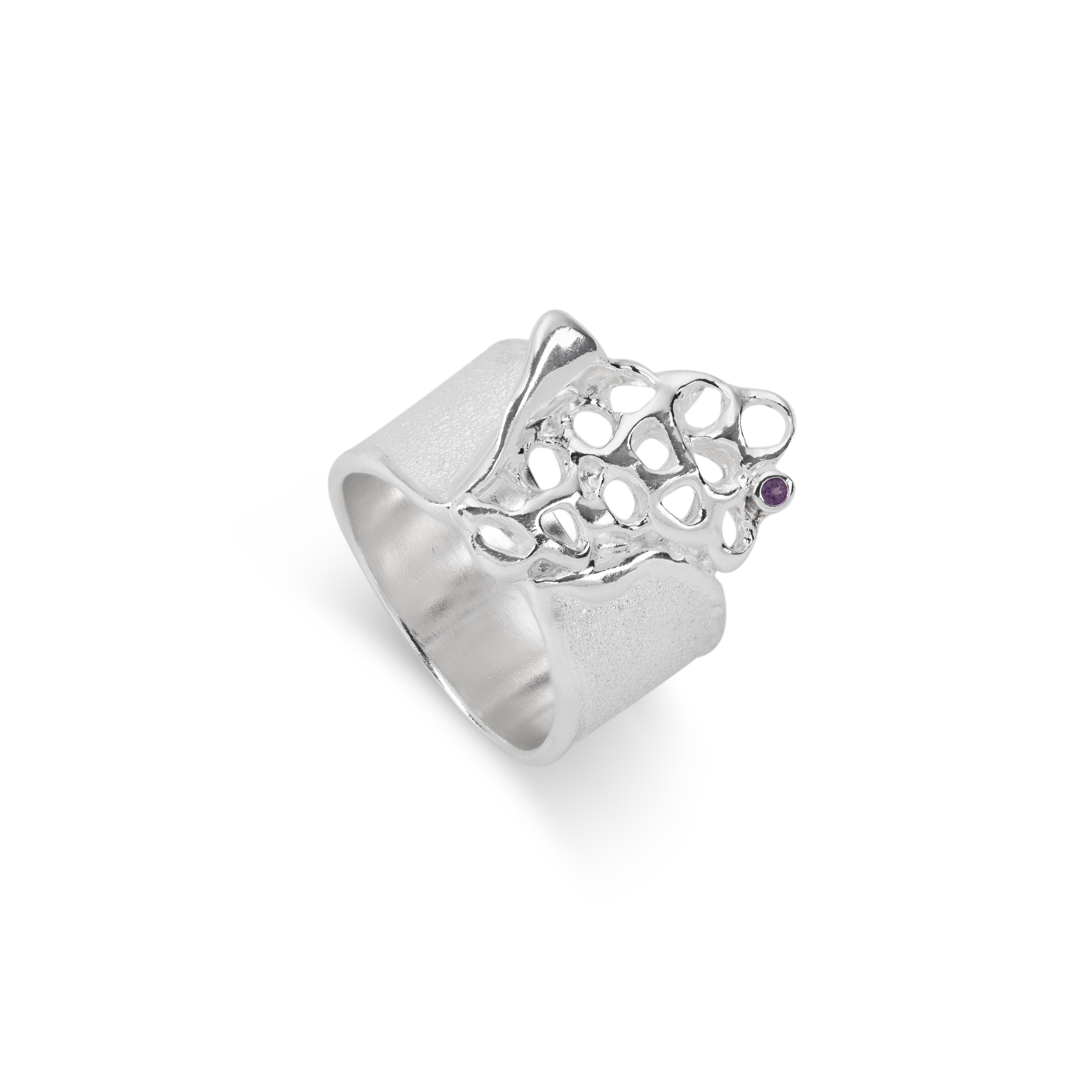 Jasiri-Ring-Sterling Silver and Amethyst Inel argint Bijuterie de Autor Ametist Bijuterie Contemporana de Designer Contemporary Designer Jewelry Author Gift